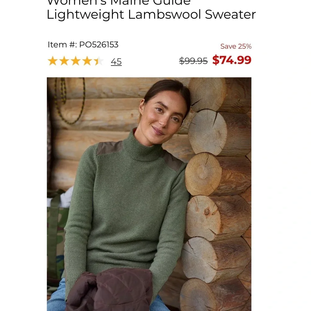 LL Bean Maine Guide Lambswool Sweater Elbow Patch Olive Sz M Quiet Luxury Preppy